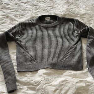 Wilfred Grey Ribbed Crewneck Crop Sweater